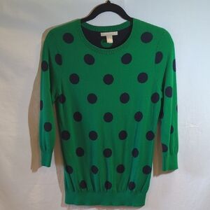 Banana Republic Women's S Green Polka Dot 3/4 Sleeve Sweater